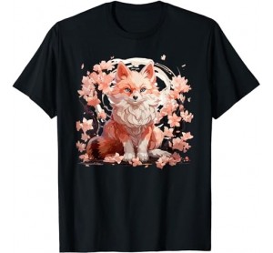 Japanese Fox Cherry blossom Flower Sakura Trees Kawaii Anime T-Shirt 2